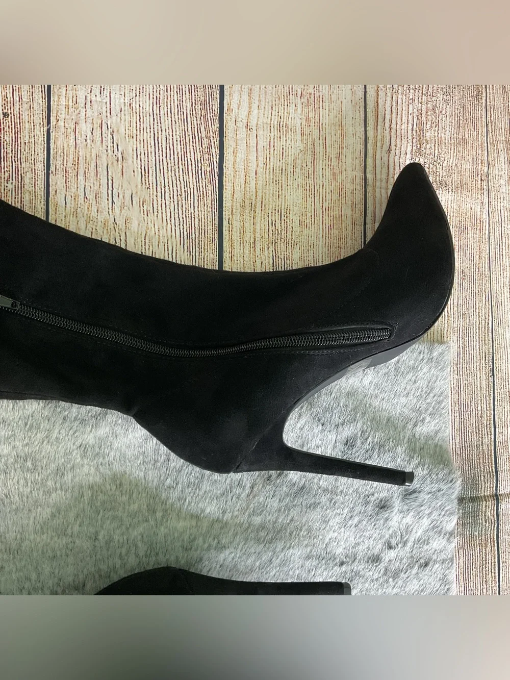 Liliana Black Suede Thigh High Heel Boot Size 8.5